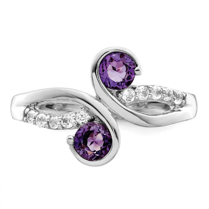 SterlingSilver Rhod-plated .6t.w. Amethyst & White Topaz Swirl Ring