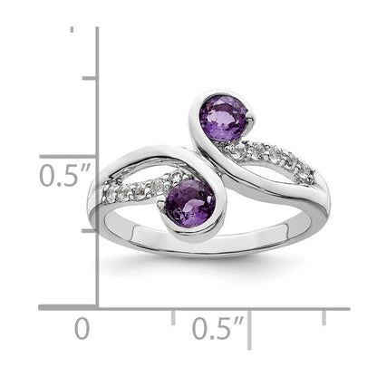 SterlingSilver Rhod-plated .6t.w. Amethyst & White Topaz Swirl Ring