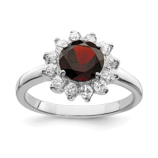 Sterling Silver Rhodium-plated Rhodolite Garnet & CZ Ring