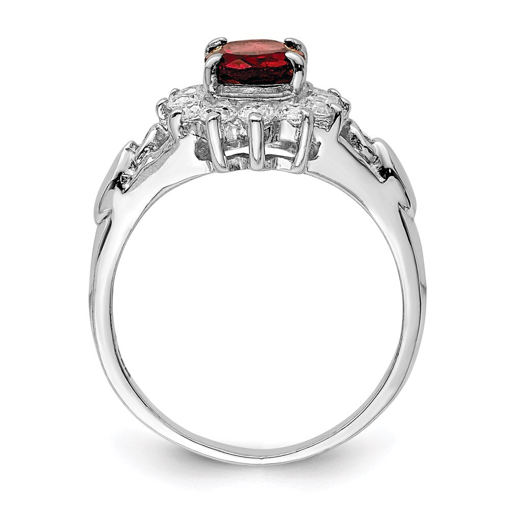 Sterling Silver Rhodium-plated Garnet & CZ Ring