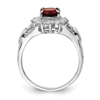 Sterling Silver Rhodium-plated Garnet & CZ Ring