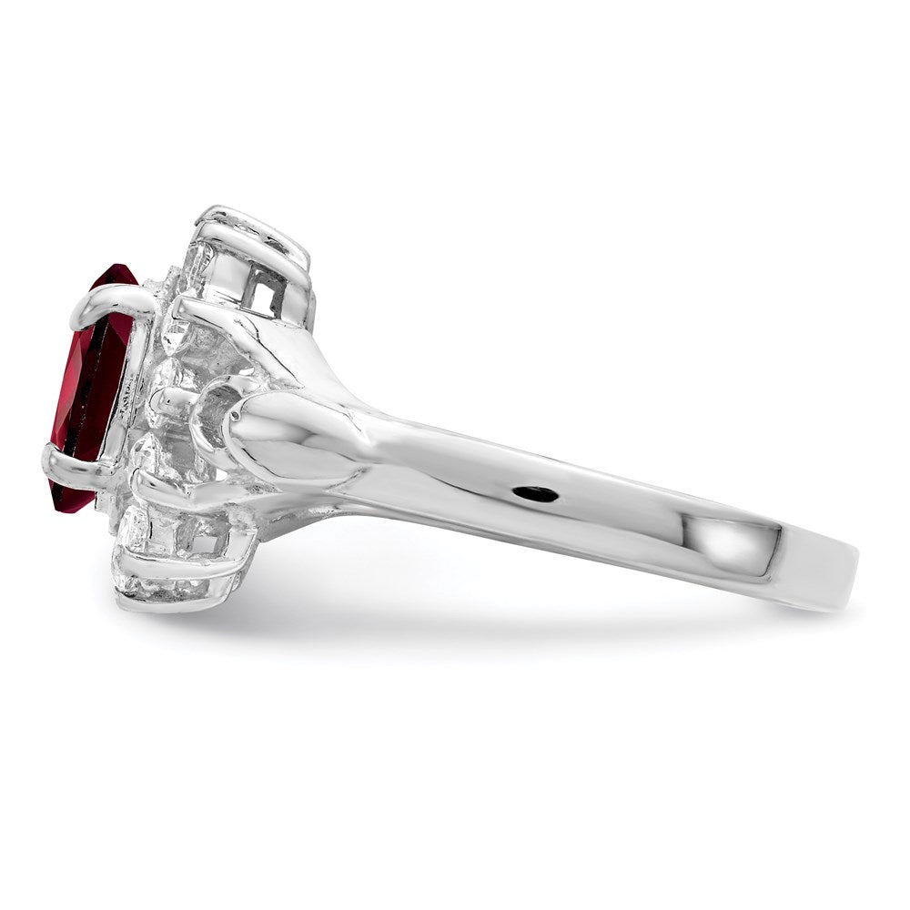 Sterling Silver Rhodium-plated Garnet & CZ Ring