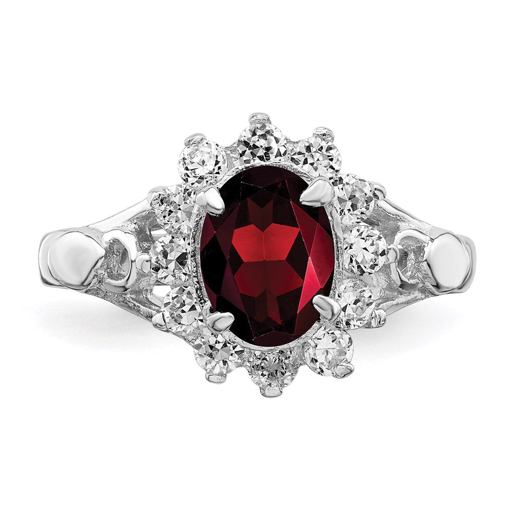 Sterling Silver Rhodium-plated Garnet & CZ Ring