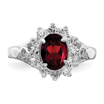 Sterling Silver Rhodium-plated Garnet & CZ Ring