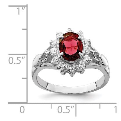 Sterling Silver Rhodium-plated Garnet & CZ Ring