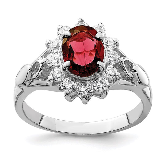 Sterling Silver Rhodium-plated Garnet & CZ Ring