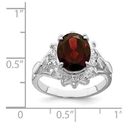 Sterling Silver Rhodium-plated Garnet & CZ Ring