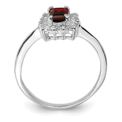 Sterling Silver Rhodium-plated Garnet & CZ Ring