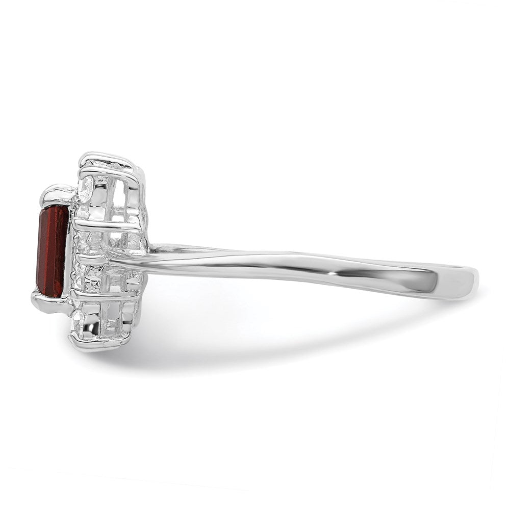 Sterling Silver Rhodium-plated Garnet & CZ Ring