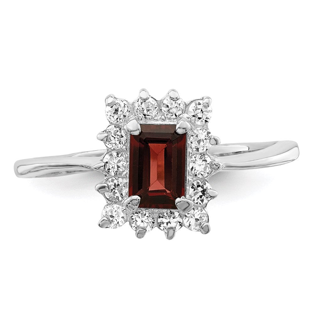 Sterling Silver Rhodium-plated Garnet & CZ Ring