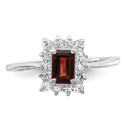 Sterling Silver Rhodium-plated Garnet & CZ Ring