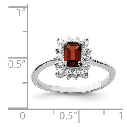 Sterling Silver Rhodium-plated Garnet & CZ Ring