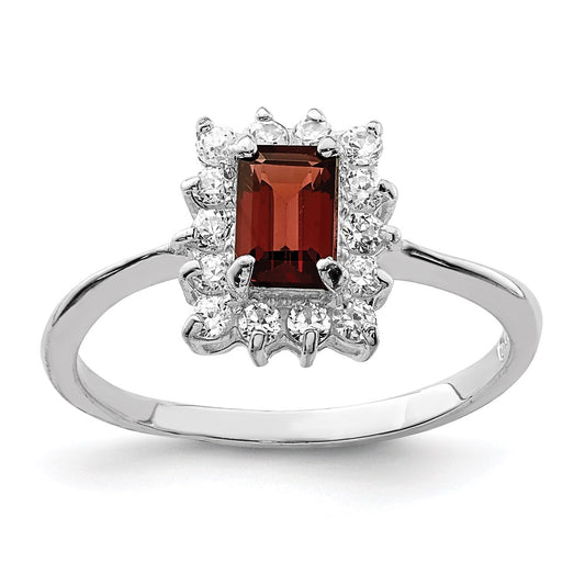 Sterling Silver Rhodium-plated Garnet & CZ Ring