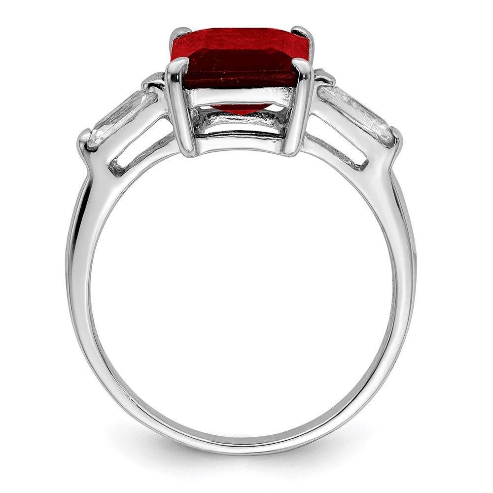 Sterling Silver Rhodium-plated Garnet & CZ Ring