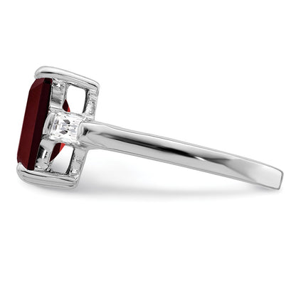 Sterling Silver Rhodium-plated Garnet & CZ Ring