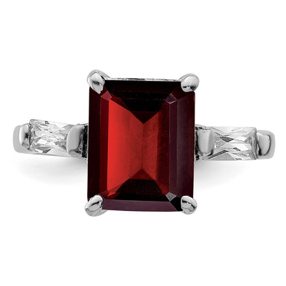 Sterling Silver Rhodium-plated Garnet & CZ Ring