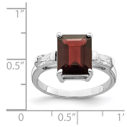 Sterling Silver Rhodium-plated Garnet & CZ Ring