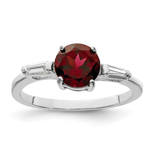 Sterling Silver Rhodium-plated Rhodolite Garnet & CZ Ring