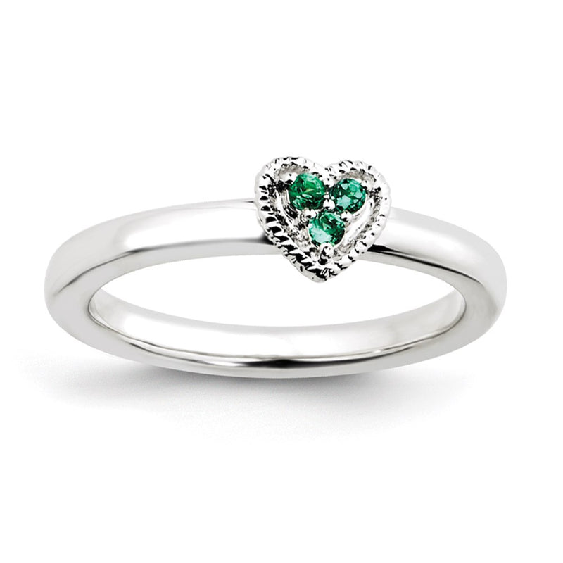 Sterling Silver Stackable Expressions Heart w/Created Emerald Ring