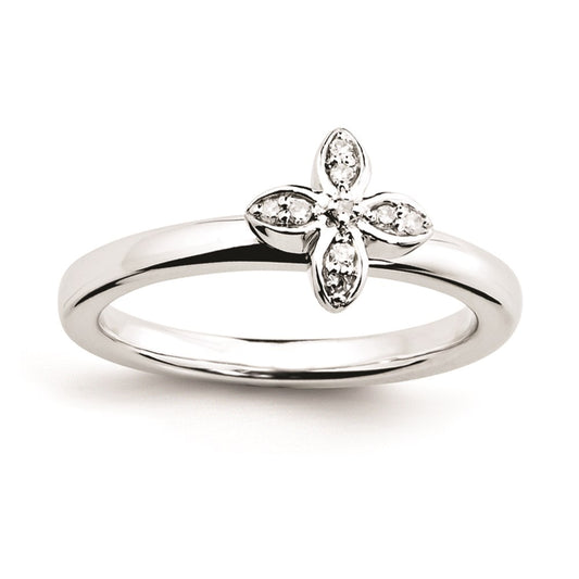 Sterling Silver Stackable Expressions Flower w/Diamond Ring