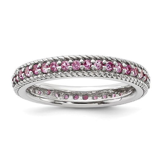Sterling Silver Stack Exp Polished Created Pink Sapphire Eternity
