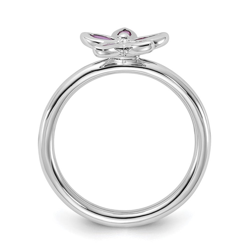 Sterling Silver Stackable Expressions Polished Created Ruby Flower Ring