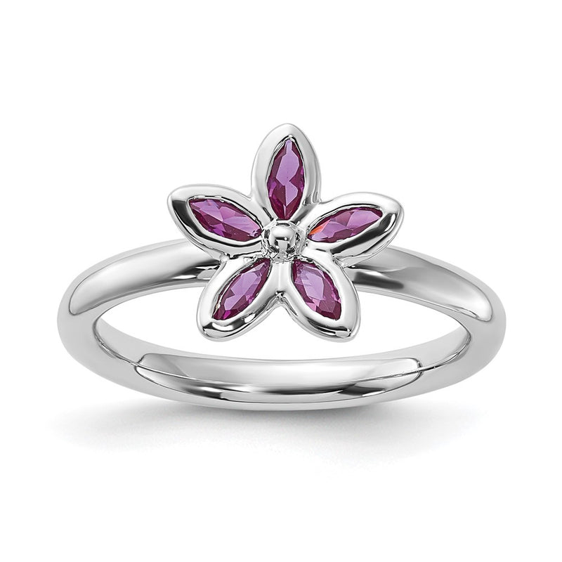 Sterling Silver Stackable Expressions Polished Created Ruby Flower Ring