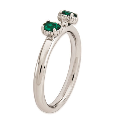 Sterling Silver Stackable Expressions Created Emerald Two Stone Ring