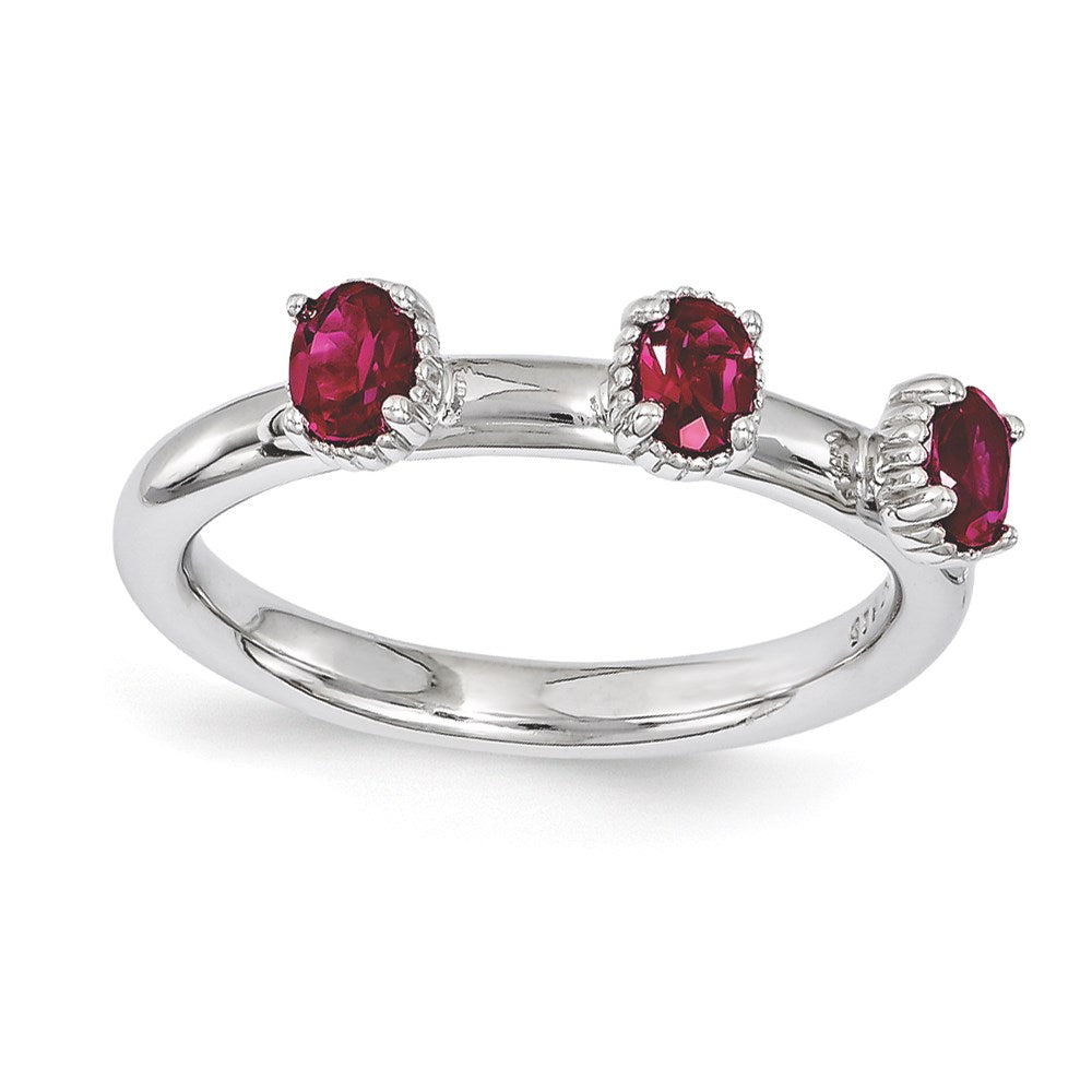 Sterling Silver Stackable Expressions Created Ruby Three Stone Ring