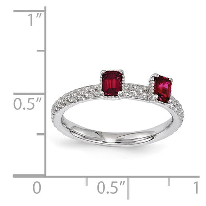 Sterling Silver Stackable Expressions Created Ruby Two Stone Ring