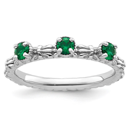 Sterling Silver Stackable Expressions Created Emerald Three Stone Ring