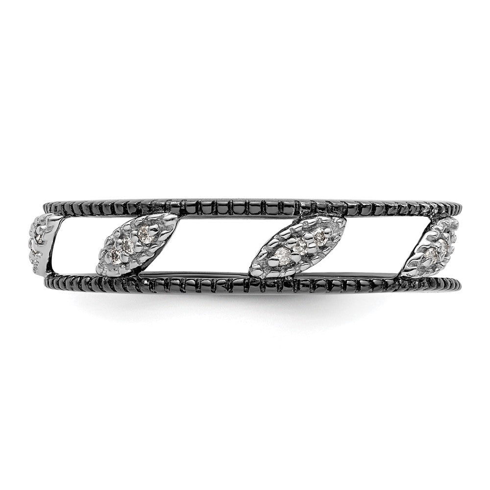 Sterling Silver Stackable Expressions Ruthenium-plated Diamond Jacket Ring
