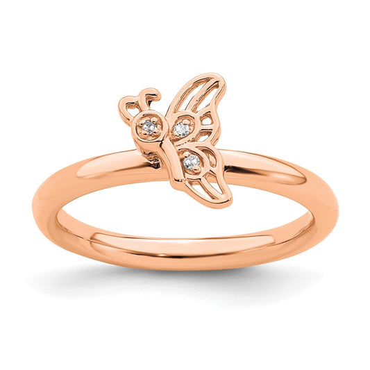 SS Stackable Expressions Rose Gold-plated Butterfly w/Diamond Ring