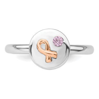 Sterling Silver Stackable Expressions 14k Rose Ribbon Pink Sapphire Ring