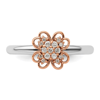 Sterling Silver & Rose Plated Stackable Expression Dia. Flower Ring