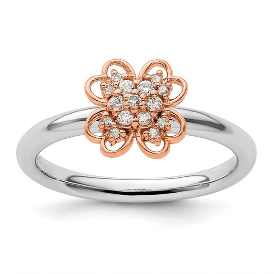 Sterling Silver & Rose Plated Stackable Expression Dia. Flower Ring