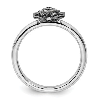Sterling Silver & Black-plated Stackable Expressions Diamond Flower Ring