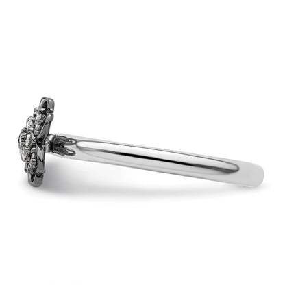 Sterling Silver & Black-plated Stackable Expressions Diamond Flower Ring