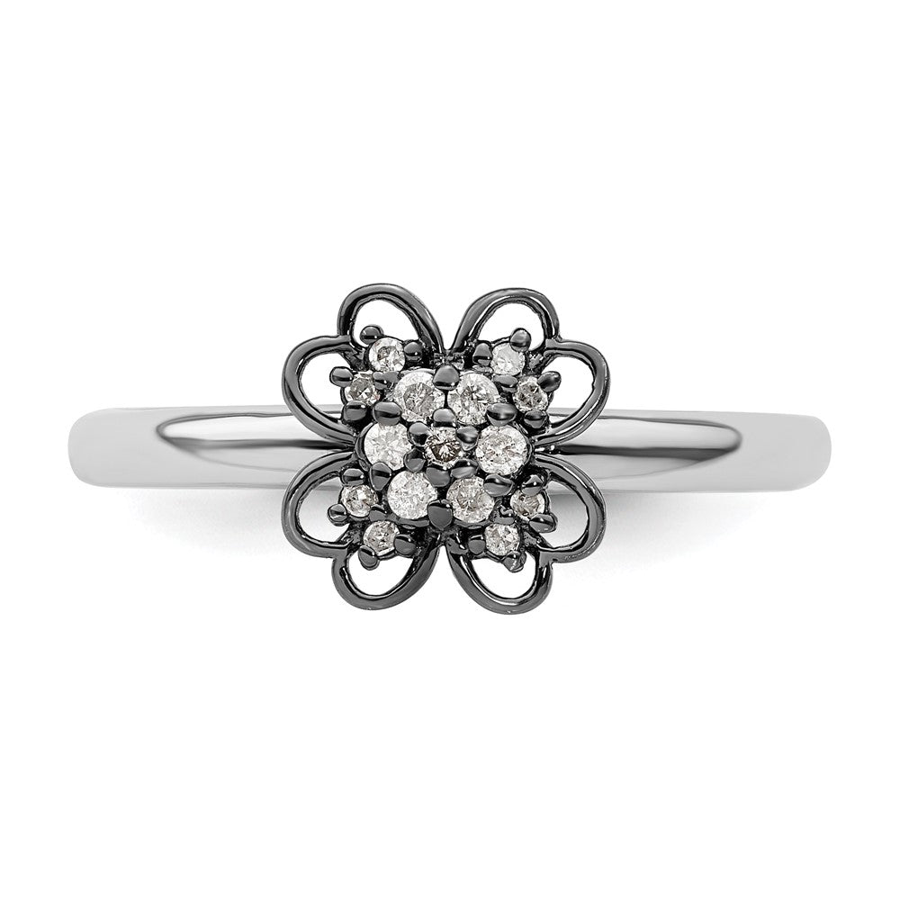 Sterling Silver & Black-plated Stackable Expressions Diamond Flower Ring