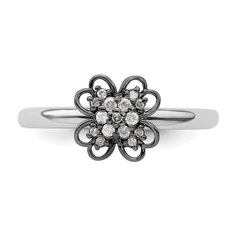 Sterling Silver & Black-plated Stackable Expressions Diamond Flower Ring