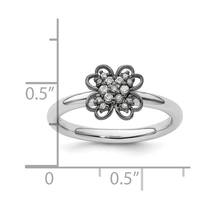 Sterling Silver & Black-plated Stackable Expressions Diamond Flower Ring