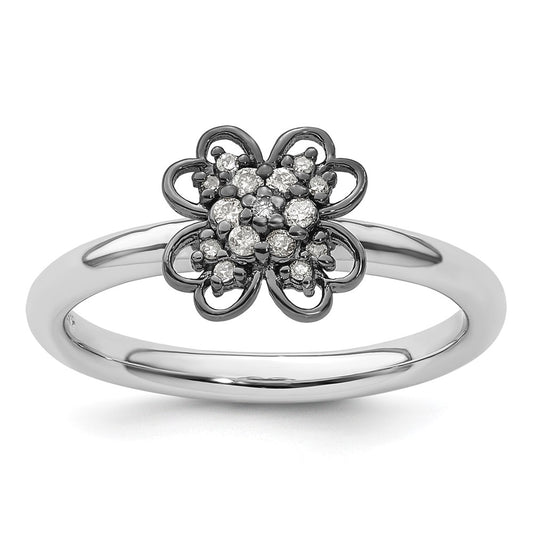 Sterling Silver & Black-plated Stackable Expressions Diamond Flower Ring