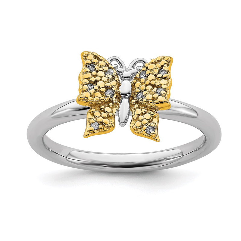 Sterling Silver & Gold Plated Stackable Expression Dia. Butterfly Ring