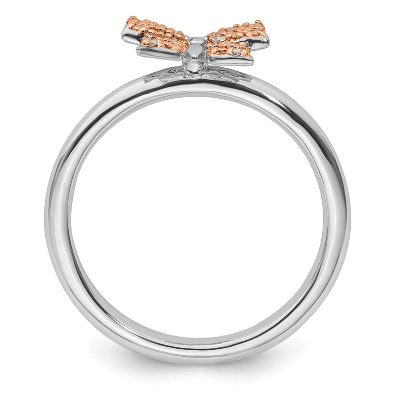 Sterling Silver & Rose Plated Stackable Expression Dia. Butterfly Ring