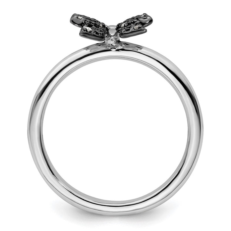 Sterling Silver & Black-plated Stackable Expressions Diamond Butterfly Ring