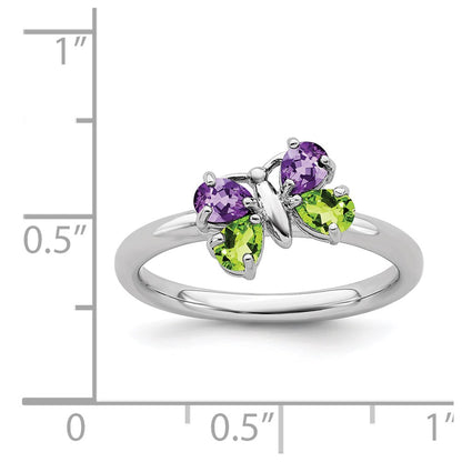 Sterling Silver Stackable Expressions Amethyst & Peridot Butterfly Ring