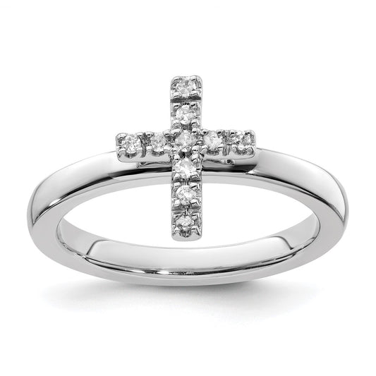 Sterling Silver Stackable Expressions Cross Diamond Ring