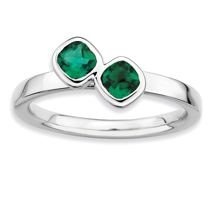 Sterling Silver Stackable Expressions Dbl Cushion Cut Cr. Emerald Ring