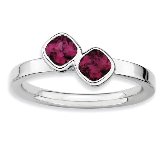 Sterling Silver Stackable Expressions Dbl Cushion Cut Rhodolite Garnet Ring