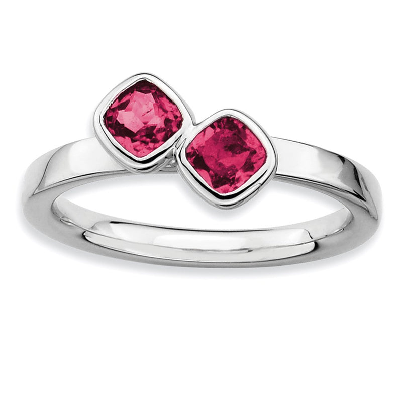 Sterling Silver Stackable Expressions Dbl Cushion Cut Cr. Ruby Ring